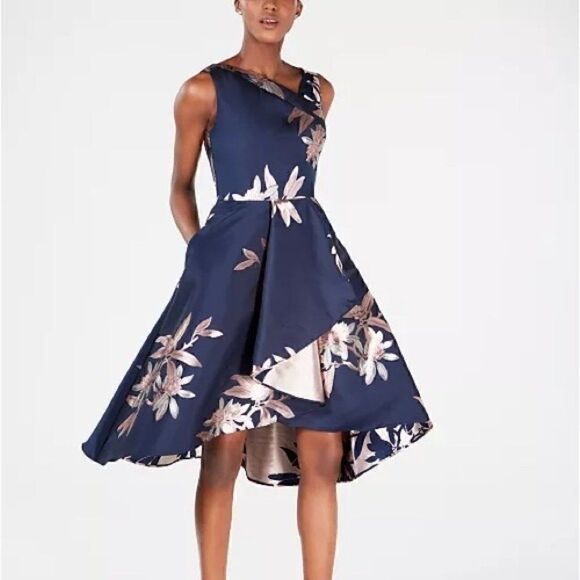 Adrianna Papell, Jacquard Halter Dress, Size 4(US), navy blush - Picture 7 of 14